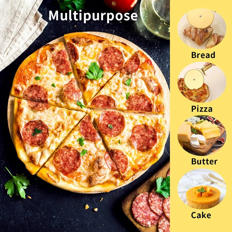 Berglander Pizza Wheel, Gold Titanium Plating Stainless Steel Pizza Cutter, Super Sharp Pizza Slicer With Titanium Gold Plating, Pastry Cutter, Easy to Clean And Stored