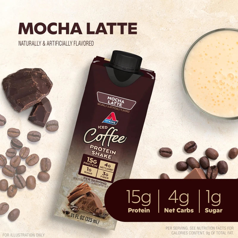 Atkins Atkins Mocha Latte Iced Coffee Protein Shake, 15g Protein, Low Glycemic, 4g Net Carb, 1g Sugar, Keto Friendly