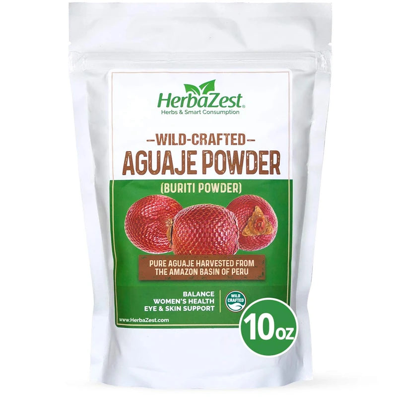 HerbaZest Aguaje Powder Superfood for Women - 10oz (283g) - Wild Crafted & 100% Pure - Vegan & Gluten Free - Perfect for Smoothies & Juices, Baked & Non-Baked Goods, Yogurt & Cereal, Ice Cream & More