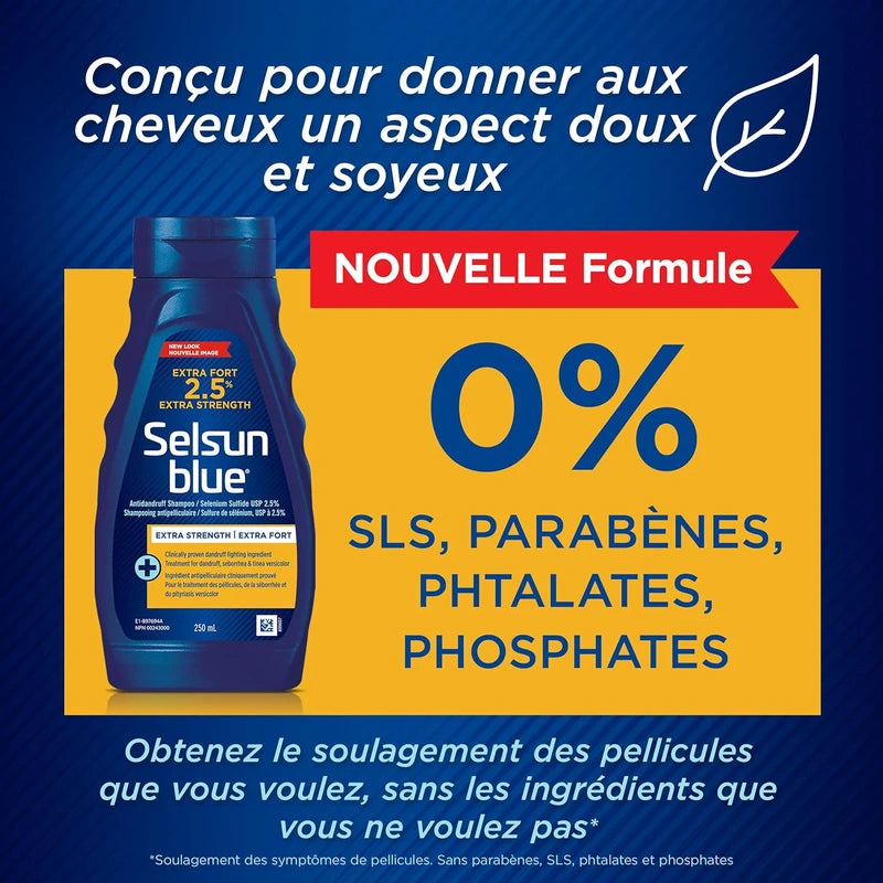 Selsun Blue Anti-Dandruff Shampoo, 250mL, Dandruff Treatment with 2.5% Extra Strength Selenium Sulfide and Pro-Vitamin B5