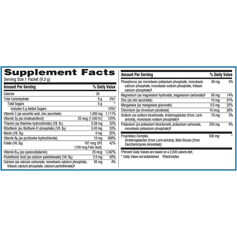 Emergen-C Immune+ Triple Action Immune Support Powder, BetaVia (R), 1000mg Vitamin C, B Vitamins, Vitamin D and Antioxidants, Super Orange – 50 Count