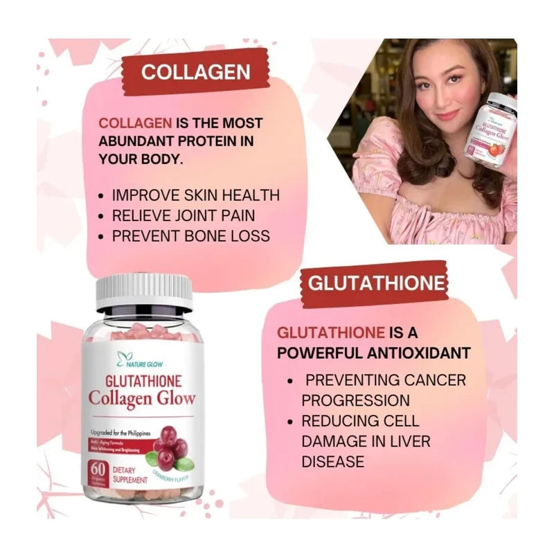 Nature Glow Glutathione Collagen Glow Cranberry 60 Organic Gummies