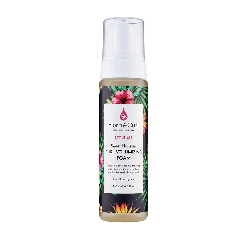 Flora & Curl Sweet Hibiscus Curl Volumizing Foam Curl Foam Firmer for Superior Fullness, Volume and Bounce, Plant-Based with Hibiscus, Cruelty Free, 200 ml
