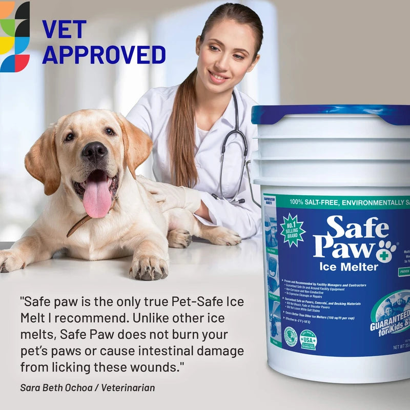 Safe Paw, Child Plant Dog Paw & Pet Safe Ice Melt -35lb, 100% Salt/Chloride Free -Non-Toxic, Vet Approved, No Concrete Damage, Fast Acting Formula, Last 3X Longer