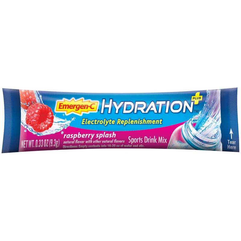 Emergen-C Hydration Plus Sports Electrolyte Replacement Sports Drink Mix Powder with Vitamin C, Raspberry Splash Flavor - 18 - 0.33 oz On The Go Packets