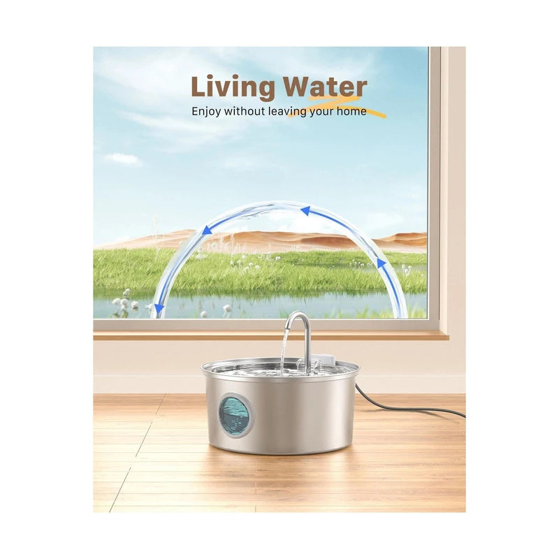 FOFNON Cat Water Fountain Stainless Steel - Dog Automatic Waterer Bowl - Auto Pet Di...
