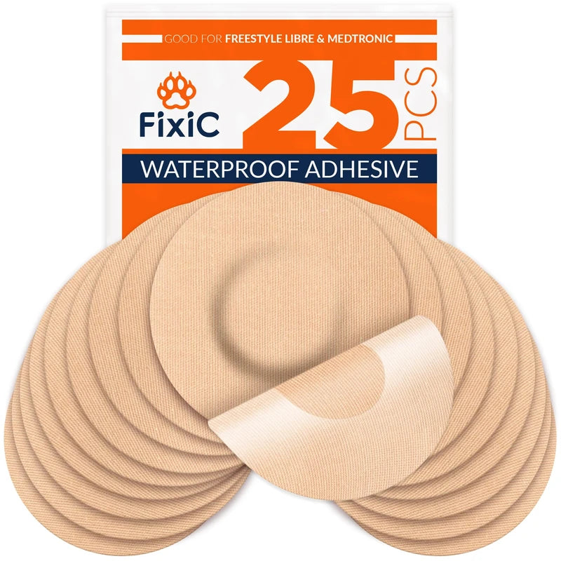 Fixic Fixic Freestyle Adhesive Patch 25 PCS C Good for Libre 1, 2, 3 & Plus C Enlite C Guardian C NO Glue in The Center of The Patch C Pre-Cut Back Paper C Long Fixation for Your Sensor! (Tan)