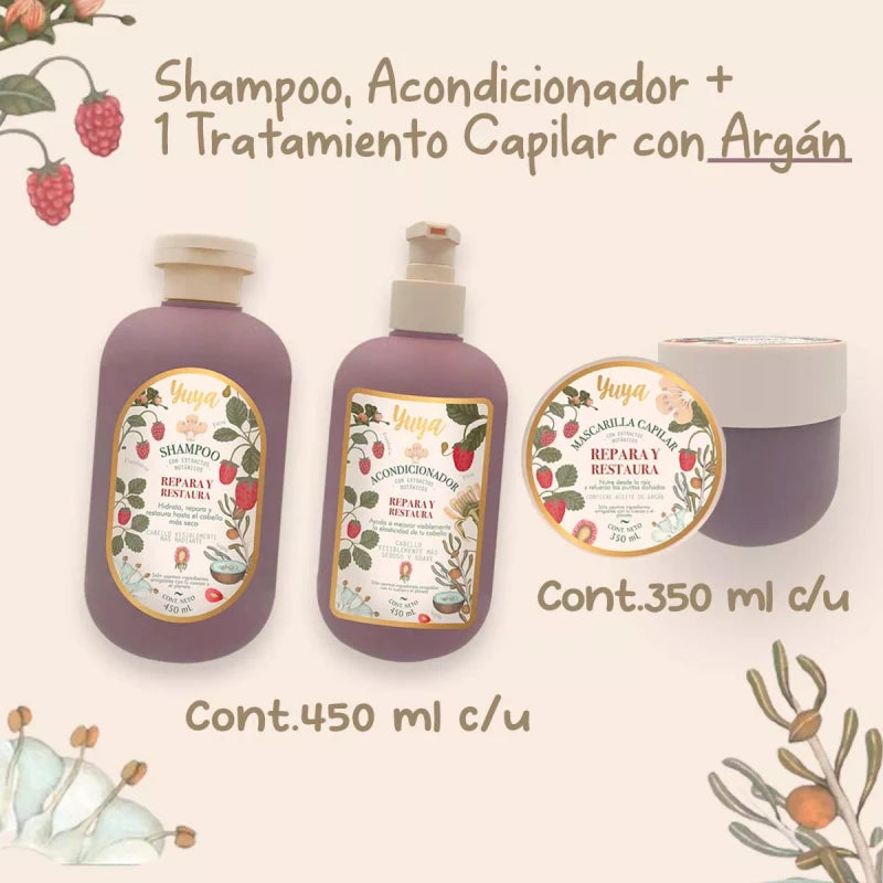 Yuya Kit Shampoo mascarilla y acondicionador Repara y Restaura Yuya 3 piezas