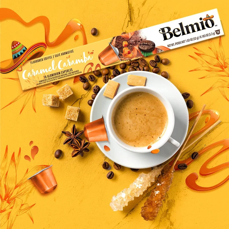 Belmio Caramel Caramba Flavour Aluminium Coffee Capsules, Pack of 8 (Total 80 Capsules)