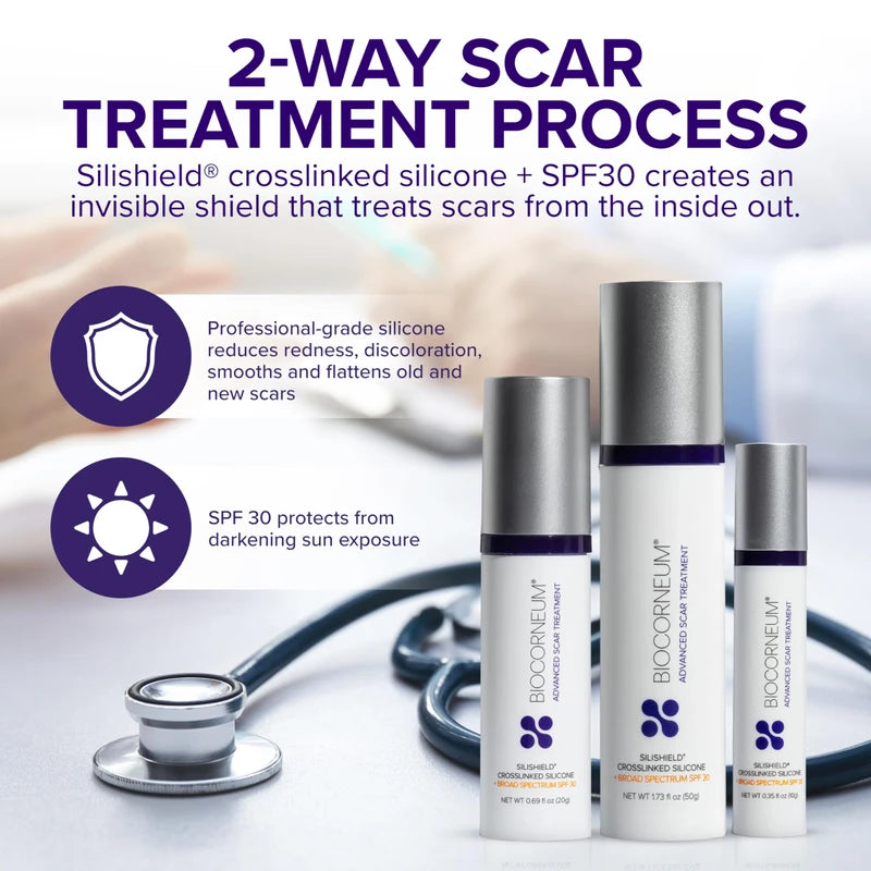 BIOCORNEUM Advanced Scar Treatment with Silishield? & SPF 30 50g C Made in the USA, Fast-Drying, Water-Resistant Silicone Scar Gel - Surgeon Recommended for New & Old Scars - Suitable for Children Over 6 Months