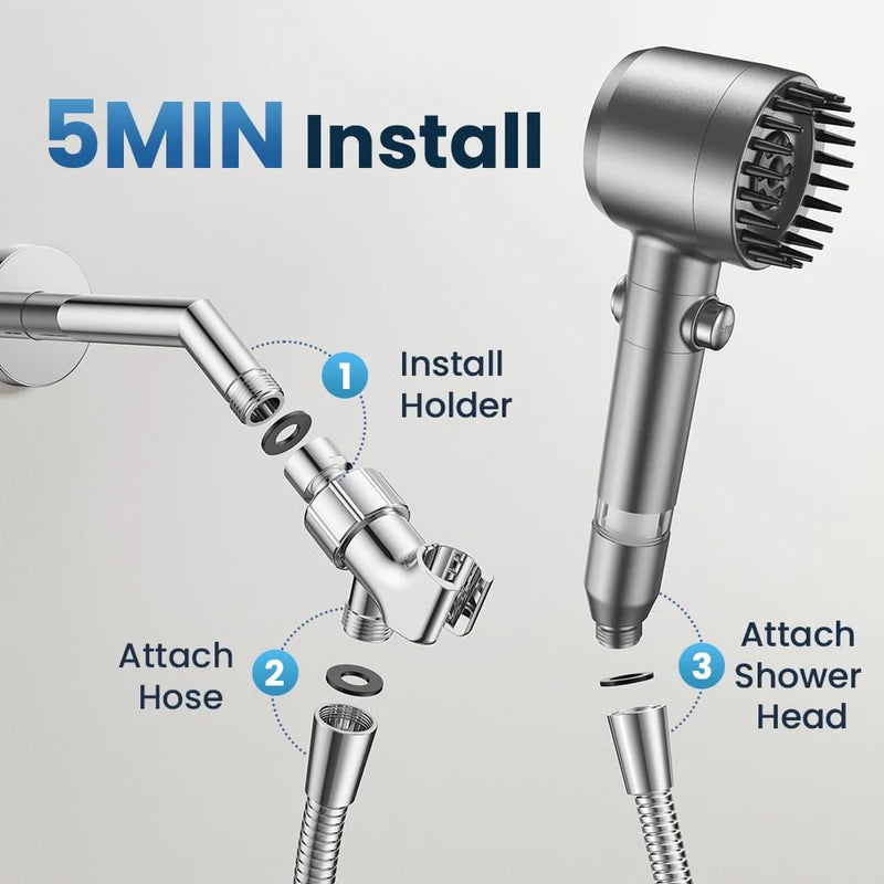 Jomst JOMST Filtered Shower Head with Handheld,High Pressure Shower Head 4 Spray Modes,ShowerHead with ON/OFF Switch for Pets,Built-in Power Wash to Clean Tub,Shower Heads Combo with Stainless Steel Hose