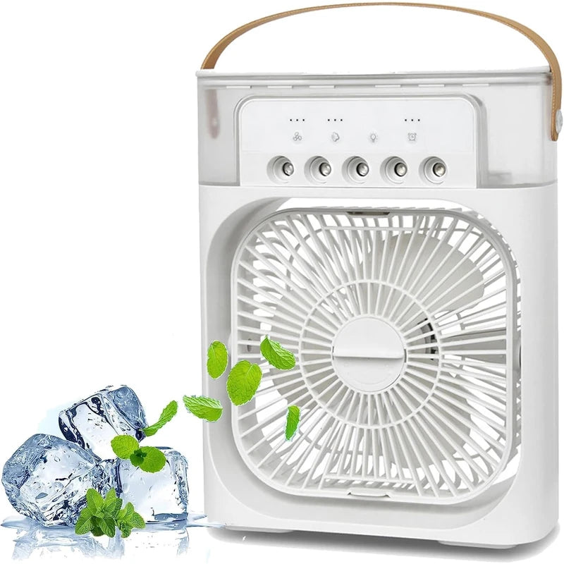 Mini Frost Fan, Portable Air Conditioner AC Cooler Humidifier, Personal Air Cooler With1/2/3 H Timing, 7 Colors LED Light, 3 Wind Speeds and 3 Spray Modes, for Office Home Dorm Travel (White)