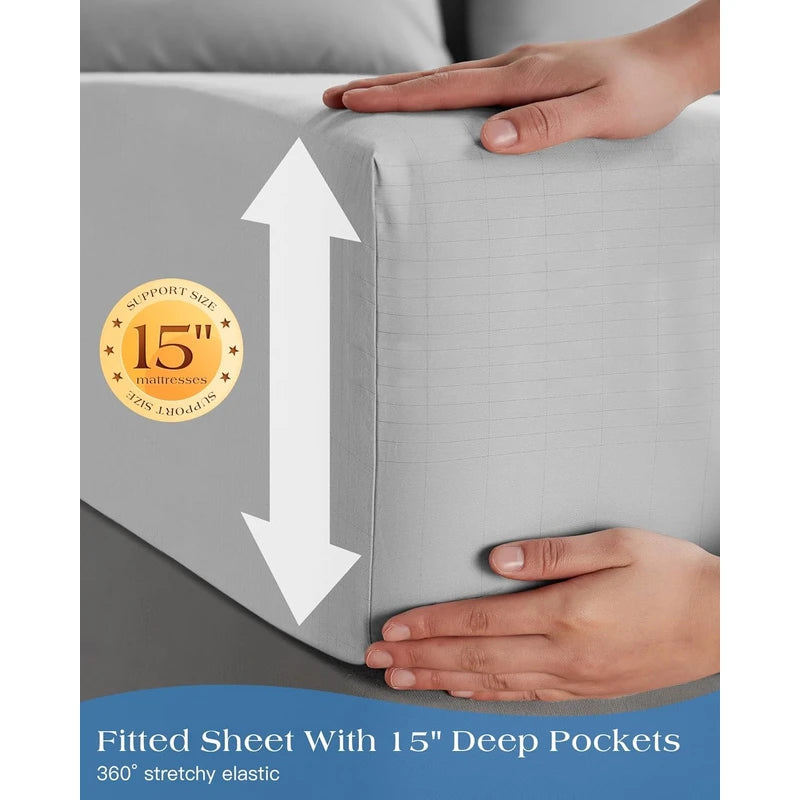 Grounding Fitted Sheets 10% Pure Silver Fiber+90% Cotton, Grounded Sheet Earth Connected Bedding for Ground Your Body Gain More Energy, (Twin - 39"x 75"x 15" Silver-Gray), Grounding Cord Included