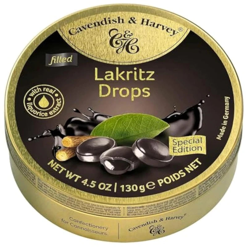 Cavendish & Harvey - Liquorice Drops - Sweets, 130 g in Metal Tin Special Edition
