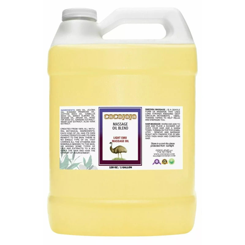 cocojojo Pure light emu oil blend with argan moroccan, jojoba, sweet almond massage oil - 128 oz / 1 Gallon