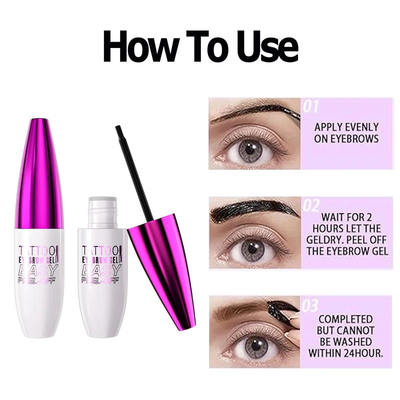 3Pcs Easy Peel Off Eyebrow Tint, Tattoo Brow Gel Tint, Long-lasting, Waterproof, Transfer-proof Eyebrow Tinting Kit for Fuller & Defined Looking Brows