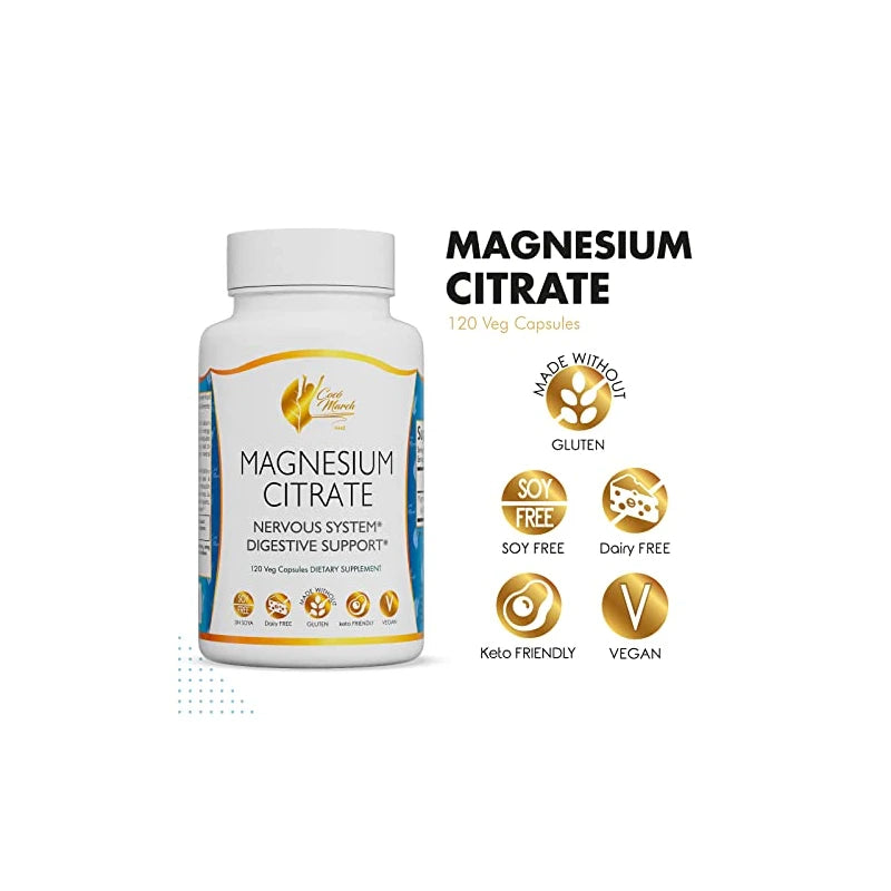 Coc March N.M.D Coco March Magnesium Citrate - Relaxation- Sleep - Nervous & Digestive System Support, Gluten Free, Soy Free, Dairy Free, Keto Friendly, Vegan, 800 mg per Serving, 120 Capsules