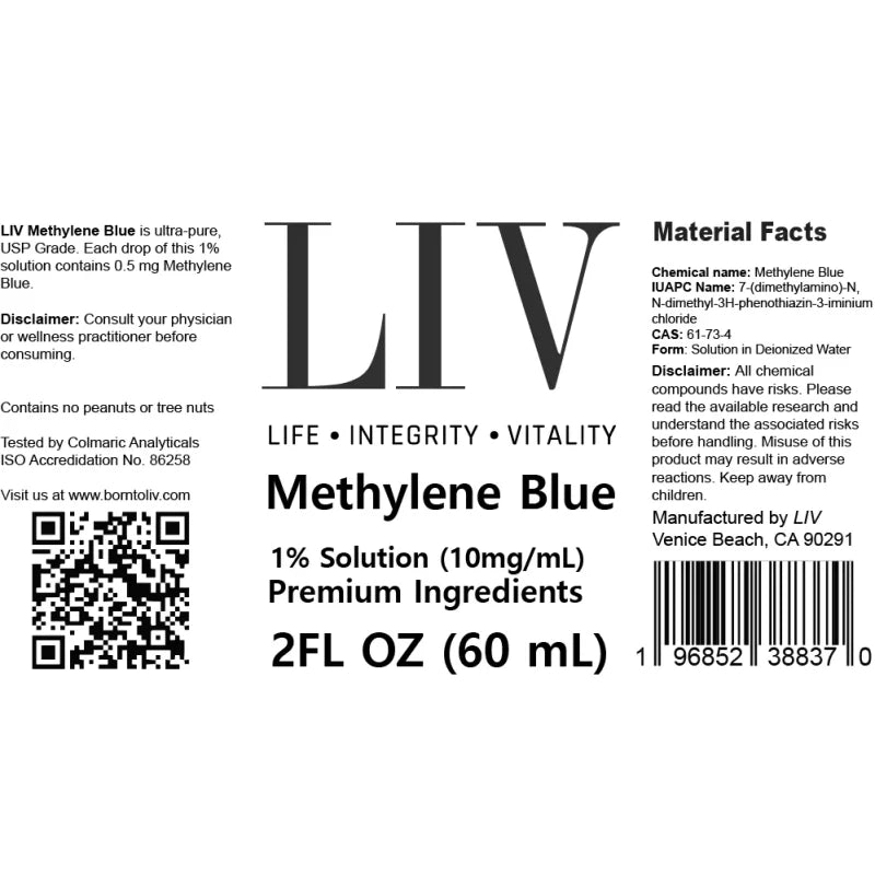 LIV Methylene Blue USP Pharmaceutical Grade 1% | 600mg • 2oz - 60mL