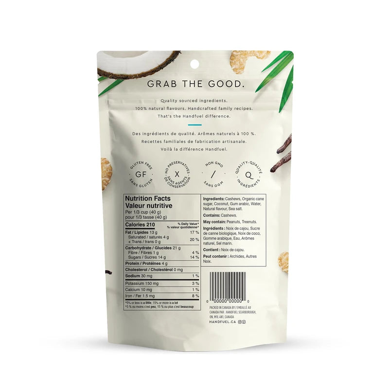 Handfuel Coconut Cashews, Hand Roasted Snack, 150 Grams