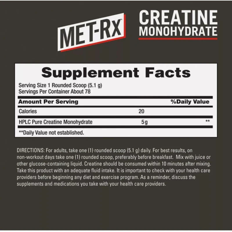 MET-Rx Met RX Creatine Monohydrate Powder Supplement Unflavored 800 Gram 160 Servings