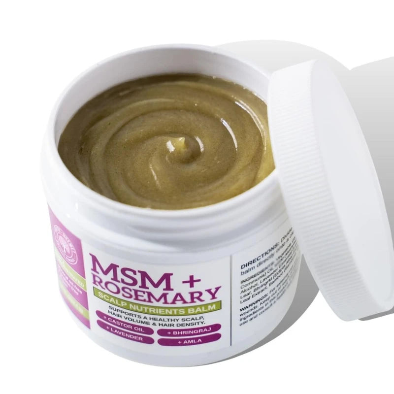 Qhemet Biologics MSM + Rosemary Scalp Nutrients Balm | Scalp Food for Hair Growth | MSM, Rosemary, Bhringraj, Castor Oil & Coconut Oil | For Dry Scalp, Thinning & Slow Growth | Vegan (4 oz)