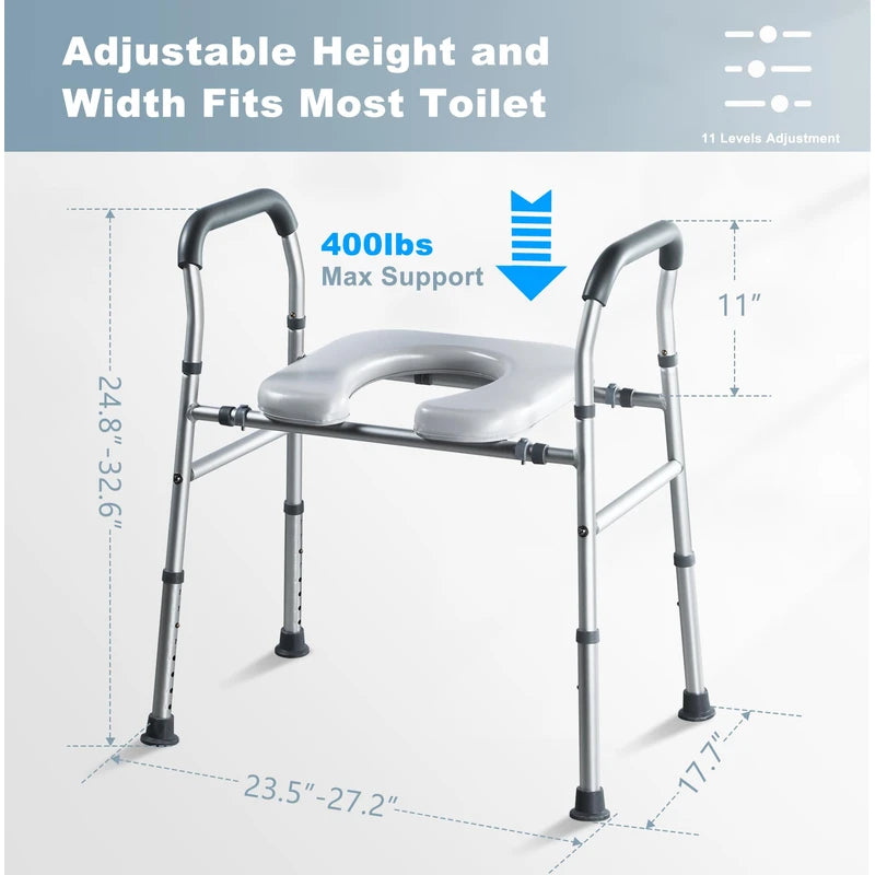 Raised Toilet Seat with Handles, Toilet Seat Riser for Seniors with Height and Width Adjustable, up to 400lbs, Commode Chair for Elderly, Pregnant and Handicap, Fit Any Toilet