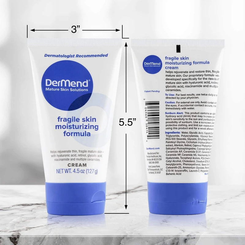 DerMend Specialized Fragile Skin Moisturizing Cream: Formula to Restore & Rejuvenate Mature Skin - Daily Moisturizer & Anti Wrinkle Cream for Firming & Strengthening Thin, Aging Skin - 4.5 Oz Tube