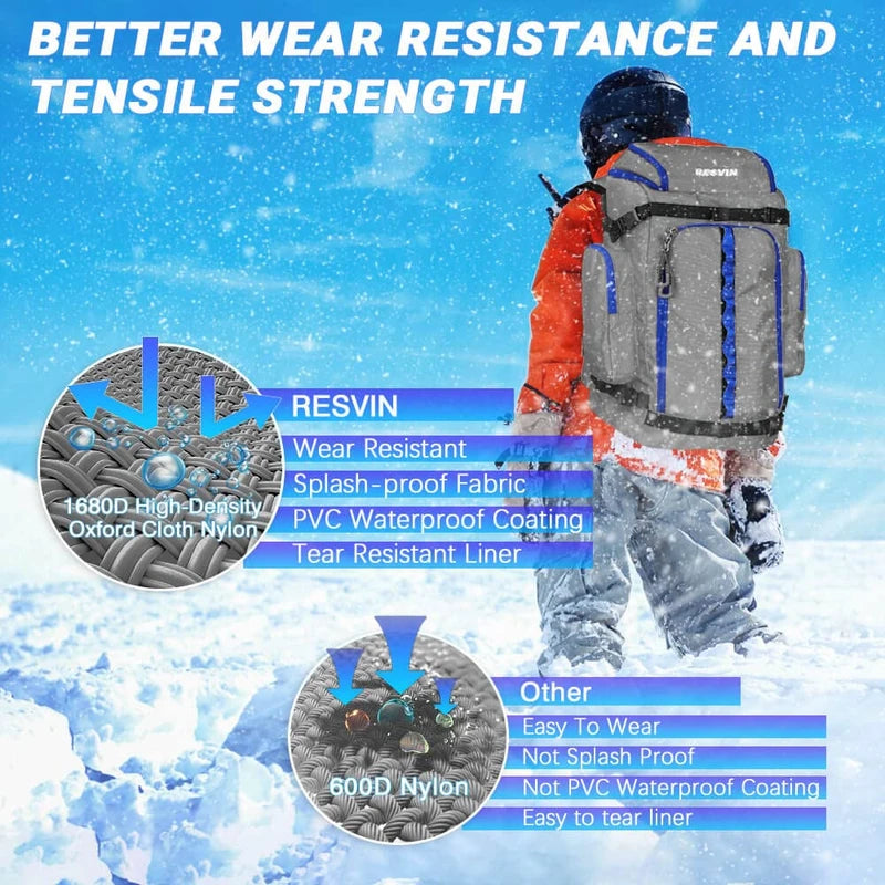 RESVIN Ski Boot Bag, 60L Durable Travel Backpack, 1680D Nylon Waterproof Snowboard Boot Bag, Skiing and Snowboarding Travel Luggage for Helmet, Goggles, Gloves, Outerwear & Accessories