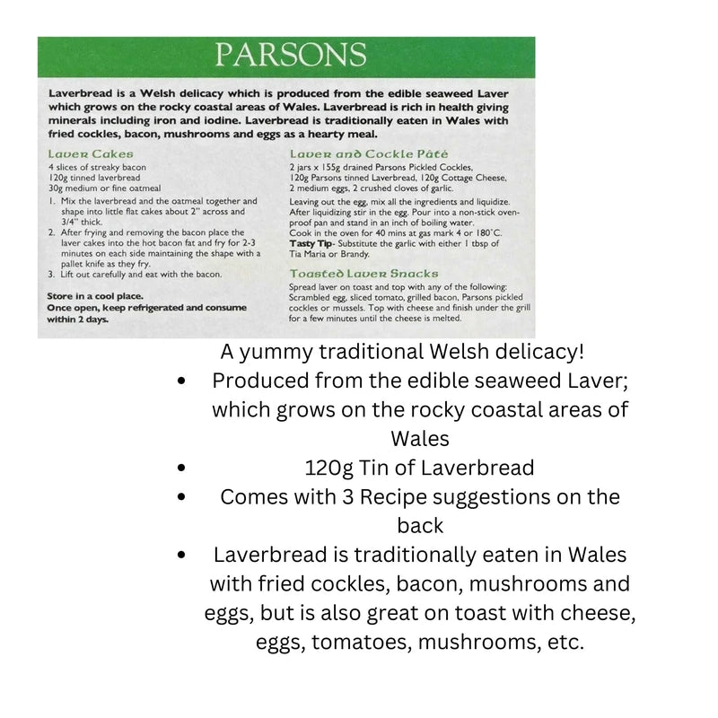 Laverbread-A Welsh Delicacy Bundle Containing Two 120g Packs of Parsons Brand Laverbread Seaweed Based Welsh Delicacy