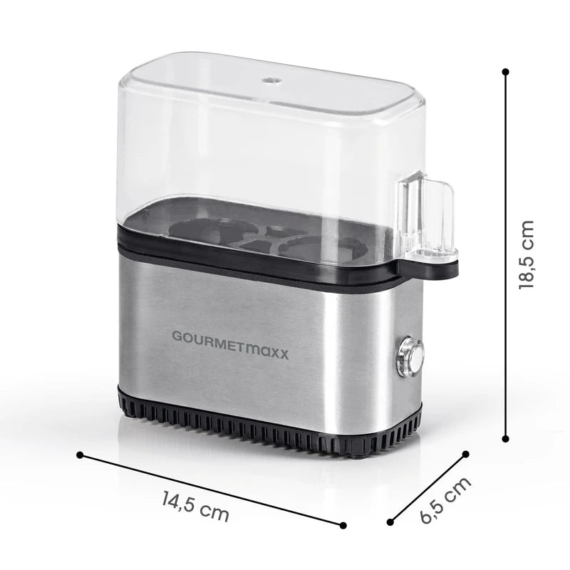 GOURMETmaxx Design Egg Cooker for 2 Eggs, Compact Egg Boiler, Egg Cooker with Egg Cutter, Measuring Cup and Beep, 3 Hardness Levels, Easy to Clean and Dishwasher Safe Parts