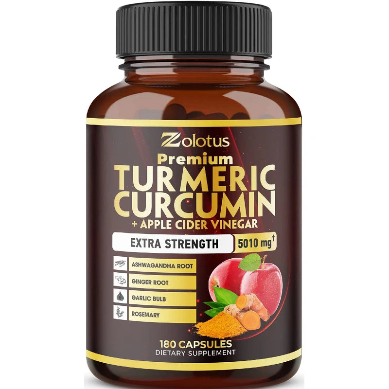 7 in 1 Premium Turmeric Curcumin + Apple Cinder Vinegar Capsules, Equivalent to 5010mg, 6 Month Supply with Ashwagandha, Ginger, Garlic Bulb, 95% Standardized Curcuminoids, Joint & Absorption Support
