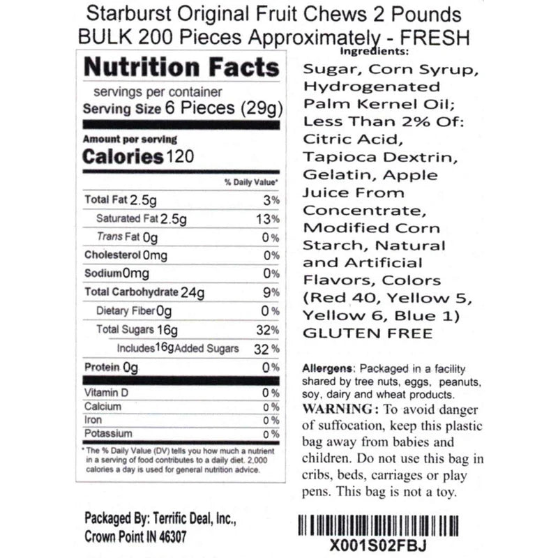 Starburst Original Fruit Chews Sugar Candy, 2.0 Pounds Bulk 200 Pieces Approximately