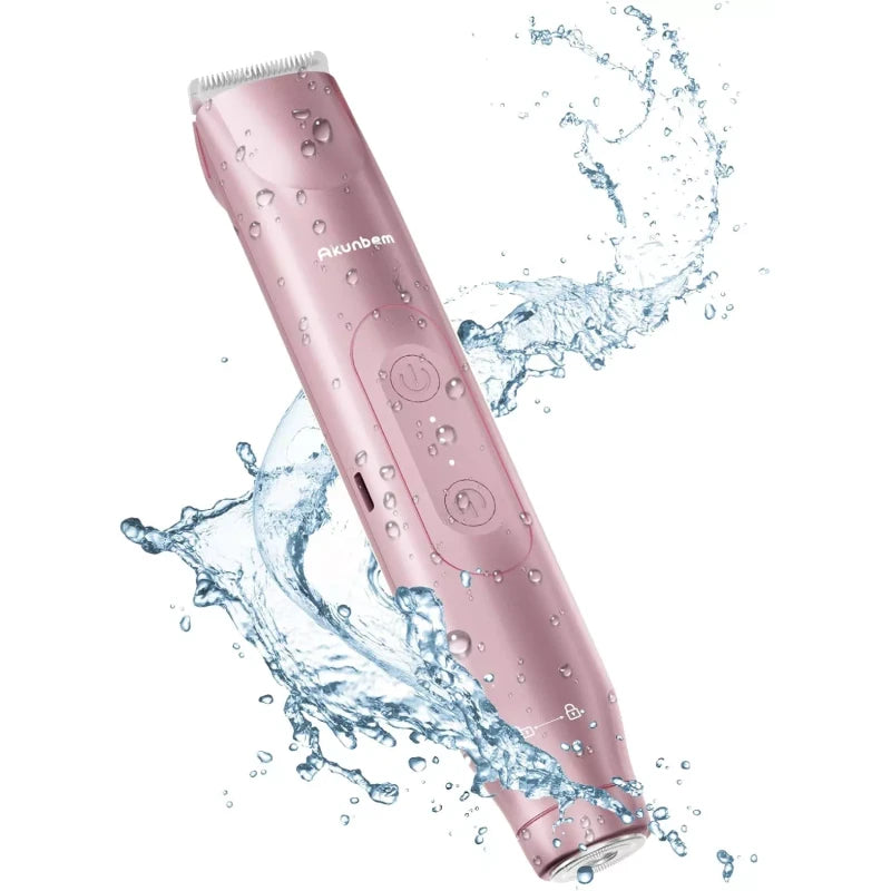 Akunbem Women Electric Shaver, Dual Head Bikini Trimmer, IPX7 Waterproof Wet & Dry Use