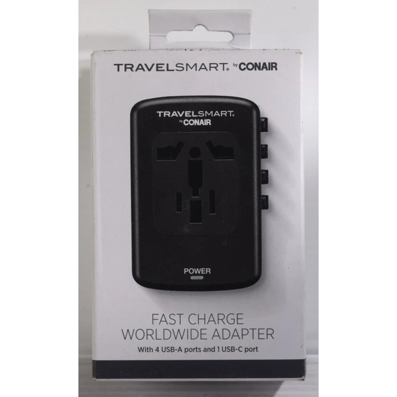 CONAIR Fast Charge Universal Travel TravelSmart Adapter - 4 USB-A & 1 USB-C Port