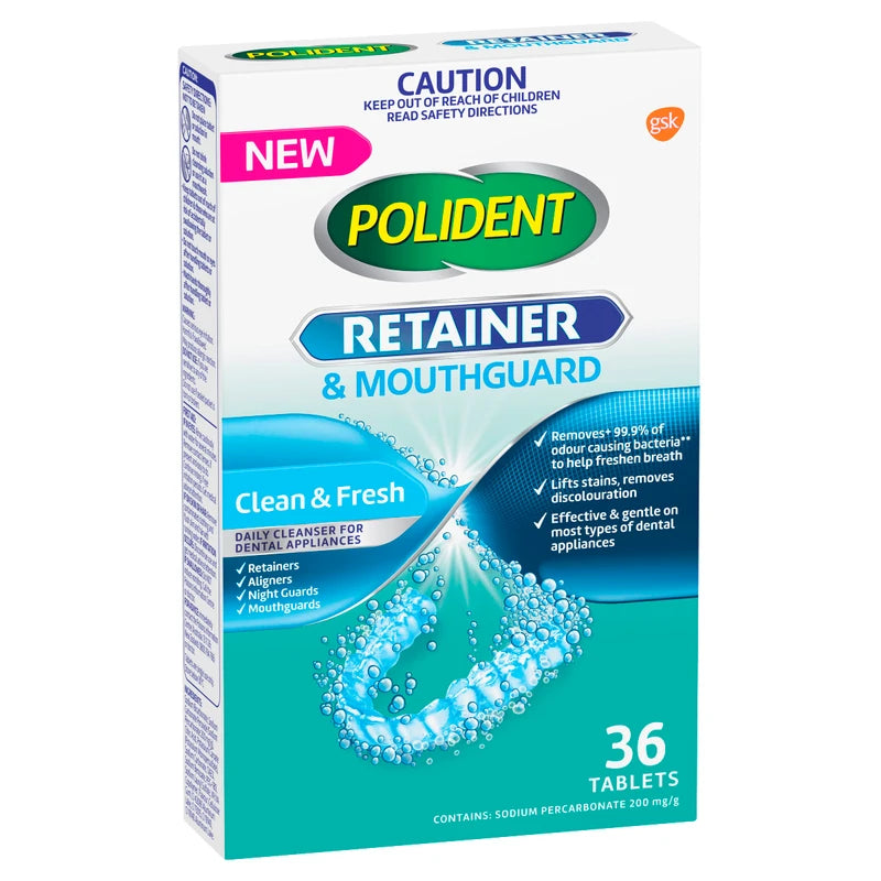 Polident Retainer & Mouthguard Daily Cleanser, Removes Stains and Discoloration for Denture, 36 Tablets