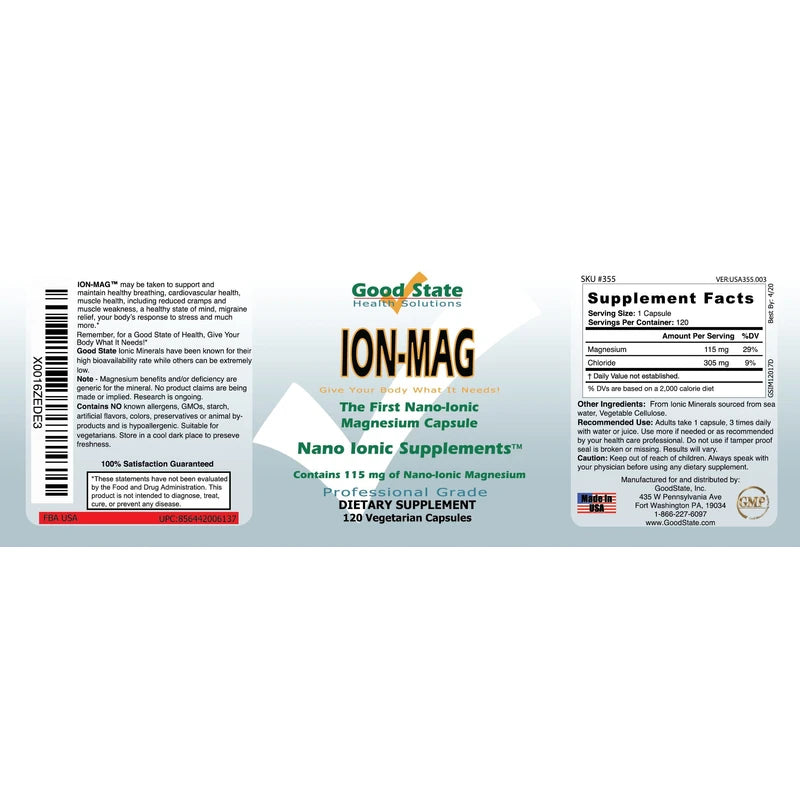 Good State ION-MAG - Ionic Magnesium Capsules - (115 mg Each Serving) (120 Veggie Capsules)