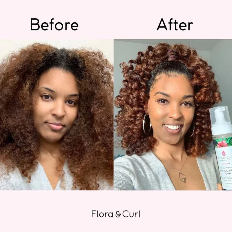 Flora & Curl Sweet Hibiscus Curl Volumizing Foam Curl Foam Firmer for Superior Fullness, Volume and Bounce, Plant-Based with Hibiscus, Cruelty Free, 200 ml