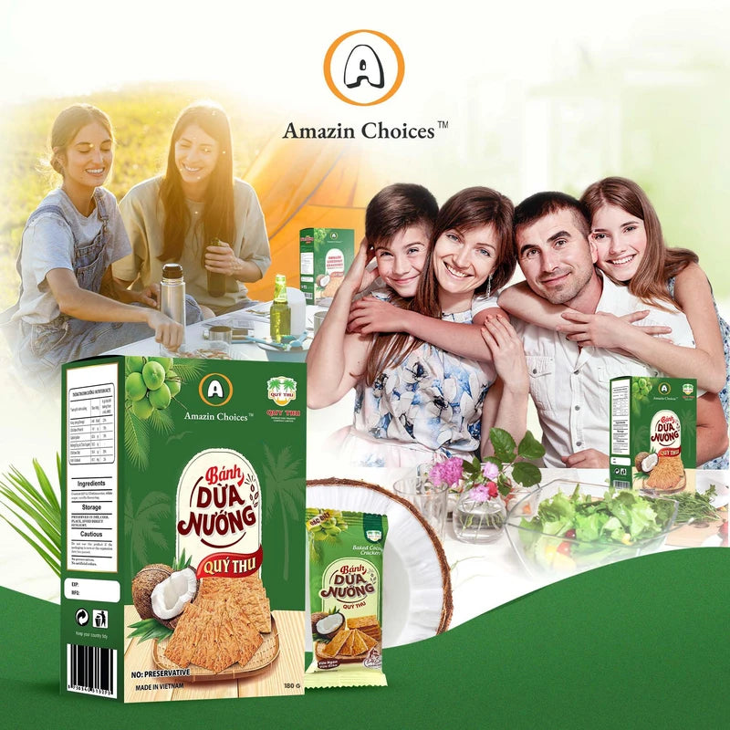 Amazin Choices Baked Coconut Crackers - Vegan, Non-GMO, Gluten-Free Coconut Snack, Crispy Snack, Party Snack, Coconut Slices Snack Viet, Coconut Chips - 7.4 Oz