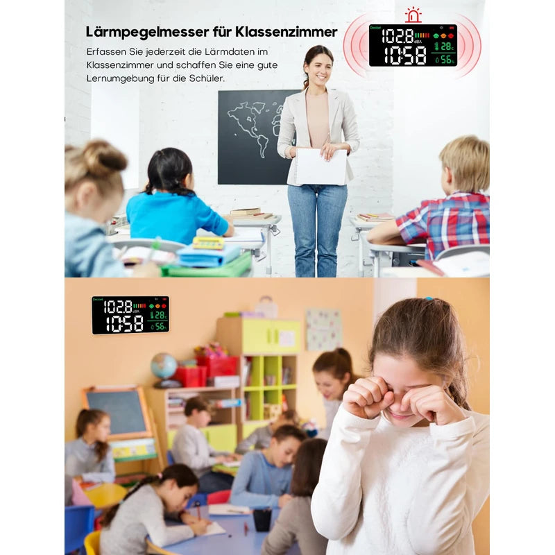 5-in-1 Decibel Meter Wall Mounted DB Meter Sound Level Meter 30-130dB 11 Inch Large LED Display Noise, Time, Temperature & Humidity Meter for Home (Db Meter 2000 mAh)