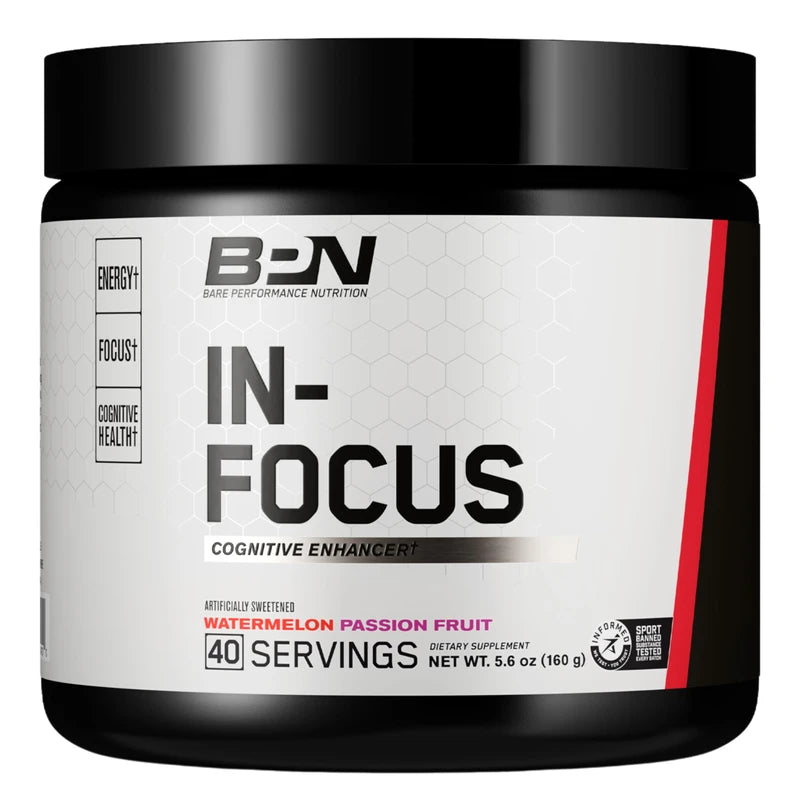 BARE PERFORMANCE NUTRITION, BPN in-Focus Brain Support Supplement, Improve Focus & Energy, Alpha GPC, Watermelon Passionfruit, 40 Servings