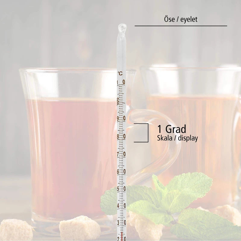 Lantelme Tea Thermometer Glass 24 cm up to Temperature Range up to 110 °C Degrees Analogue for Tea Water Tea Thermometer Also for Green Tea Fruit Tea Herbal Tea and Black Tea Food Tea Preparation
