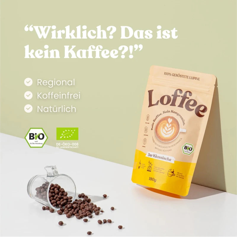 Organic Lupine Coffee | Classic Loffee - Caffeine-free Coffee - Alternative from Lupins | Natural & Regional | 180 g Ground