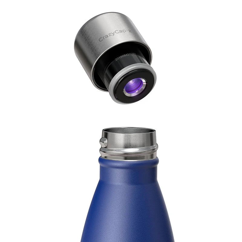 CrazyCap 2.0 UV Water Purifier & Self Cleaning Stainless Steel Insulated Water Bottle - Turns Any Water Source Into Clean Drinkable Water - Perfect for Hiking, Camping, Travel and Survival