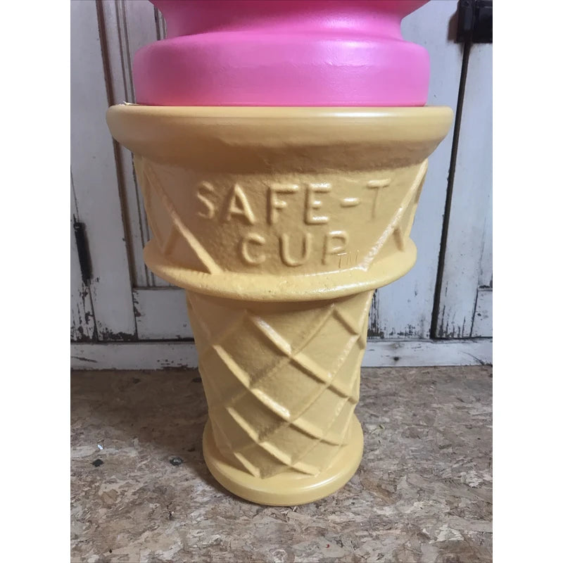 SAFE T CUP tm Blow Mold Giant Plastic Ice Cream Cone Strawberry Swirl Safe T Cup Display 26”