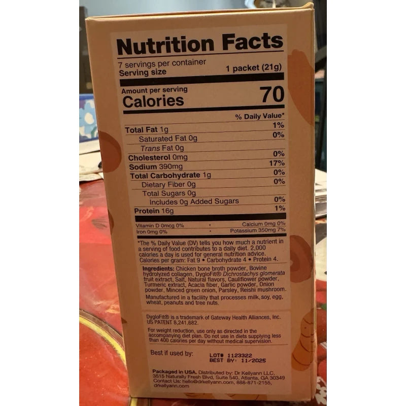 Dr. KellyAnn’s Fast Track Bone Broth 7 Packets Turmeric Ginger New