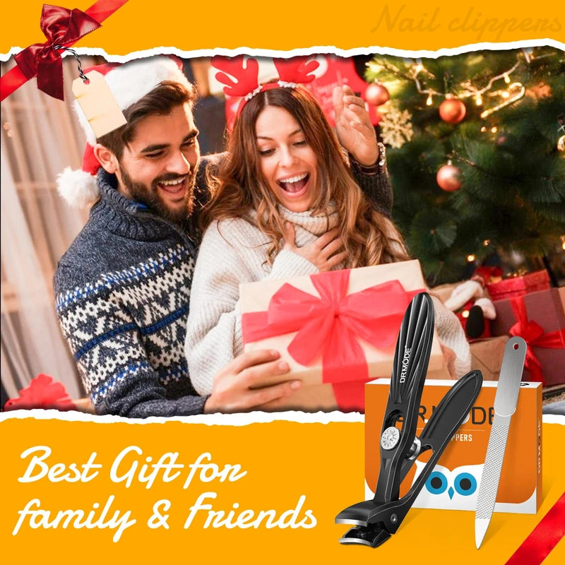 Nail Clippers for Thick Nails Seniors, DRMODE Angled Head Ergonomic Toe Nail Clippers with Wide Opening, Precision Large Finger Nail Clipper with Catcher Heavy Duty Nail Cutter Trimmer for Men Women