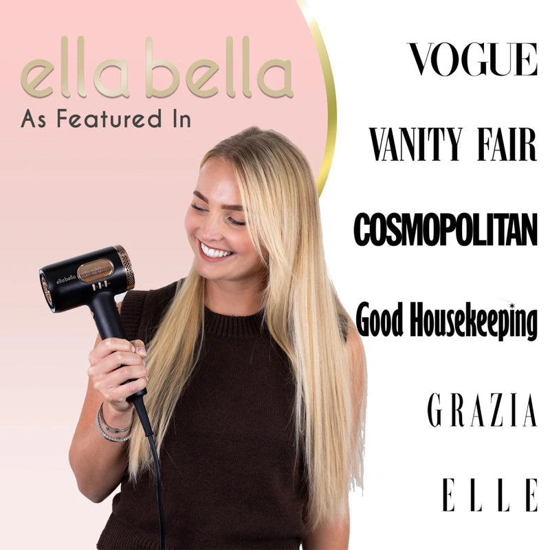 ELLA BELLA® Professional Smart Ionic Hair Dryer with Diffuser • Negative Ion Blow Dryer • Intelligent Heat Control & Wind Speeds • Suitable All Hair Types