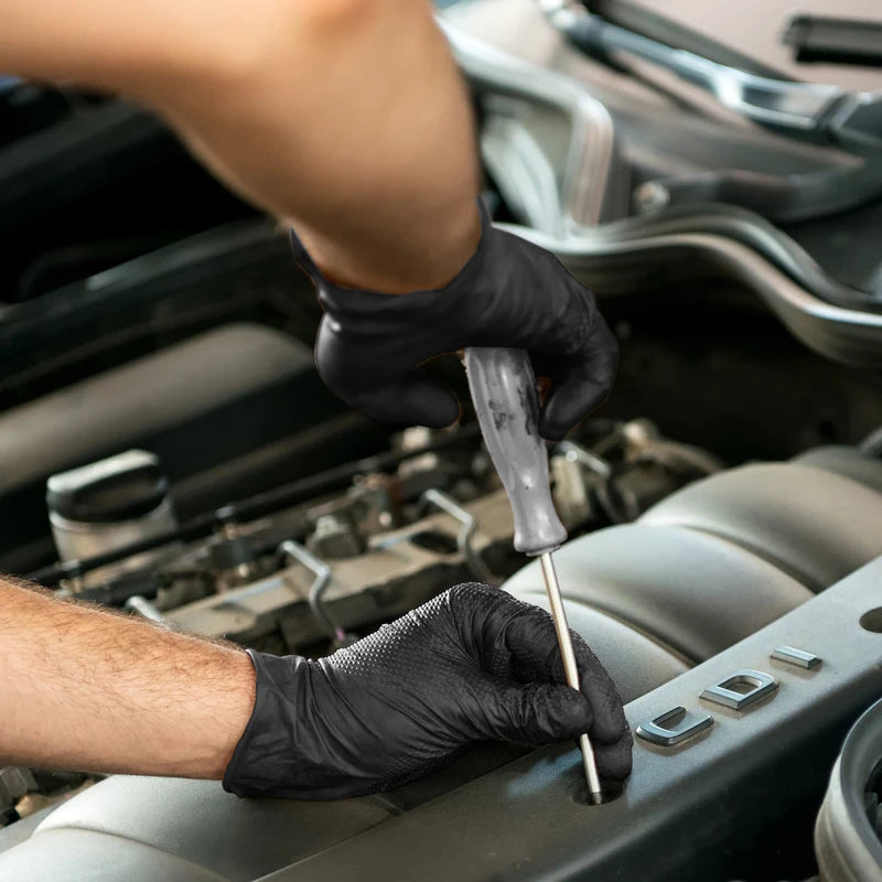 GH Heavy Duty Diamond Textured Nitrile Gloves, All Purpose 6 mil Thick Disposable Gloves, Latex & Powder Free, 100 Pack (Black), Large