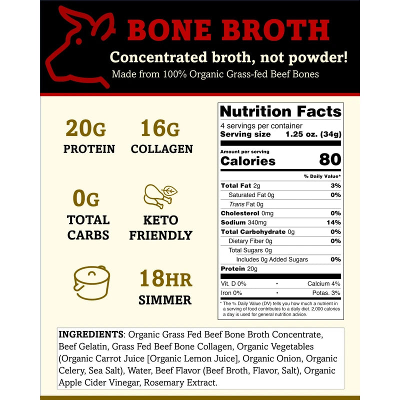 Brite Start Bone Broth - Beef Bone Broth - 12 Count - Keto Friendly Concentrate Packed with 16g Collagen, 20g Paleo Protein -Made from Organic Grass Fed Beef Bones- Single Serve Packets