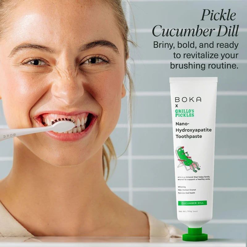 Boka Fluoride Free Toothpaste - Nano Hydroxyapatite, Remineralizing, Sensitive Teeth, Whitening - Dentist Recommended for Adult & Kids Oral Care - Cucumber Dill Flavor, 4 Fl Oz 1 Pk - US Manufactured